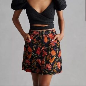 Farm x Anthropologie Quilted Mini Skirt - Black Floral - Medium - FARM Rio